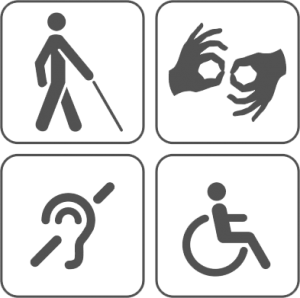 ícones universais para cadeirante, surdo, cego e mobilidade reduzida